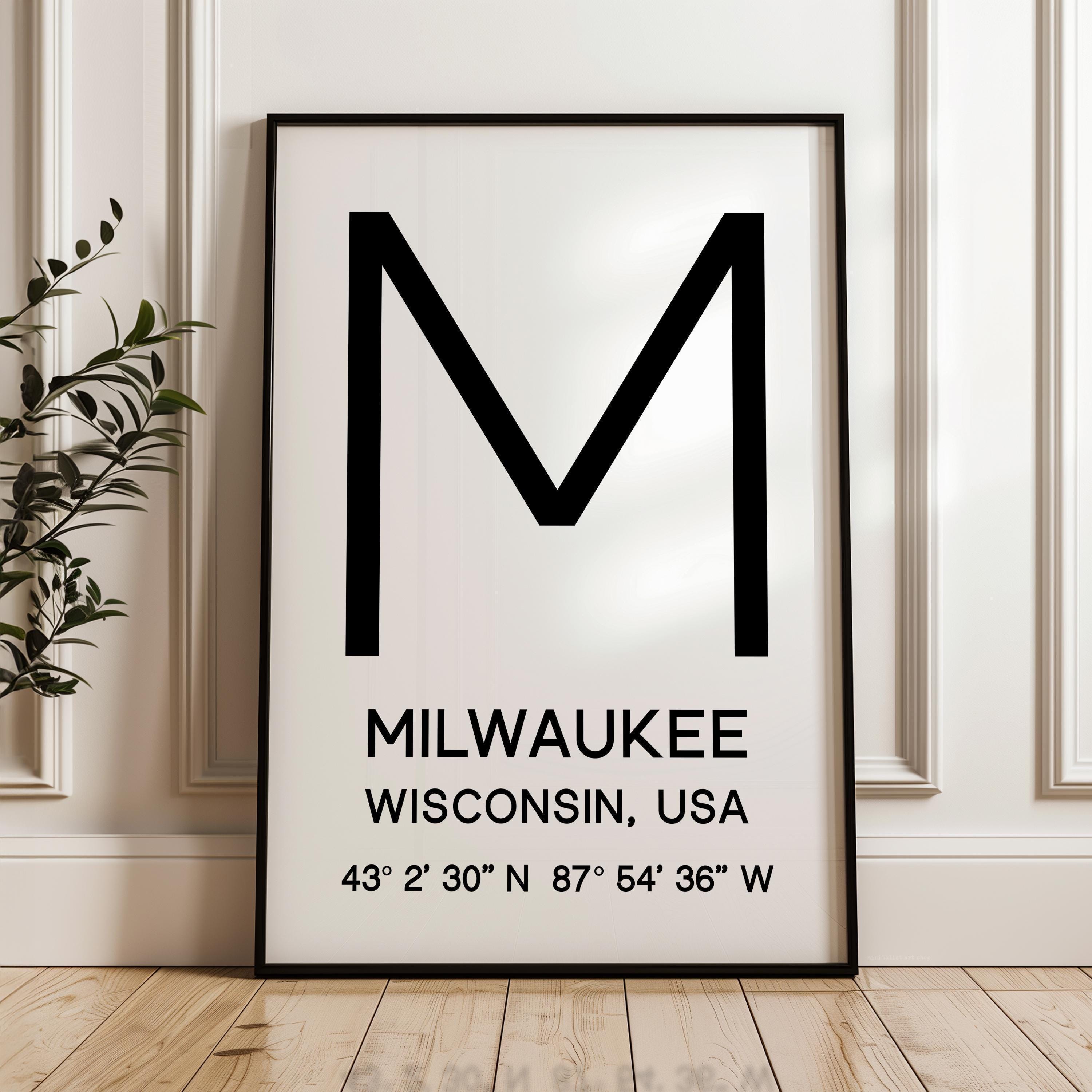 Milwaukee, Wisconsin Wall Art, GPS Coordinates Print, City Typography, Travel Decor