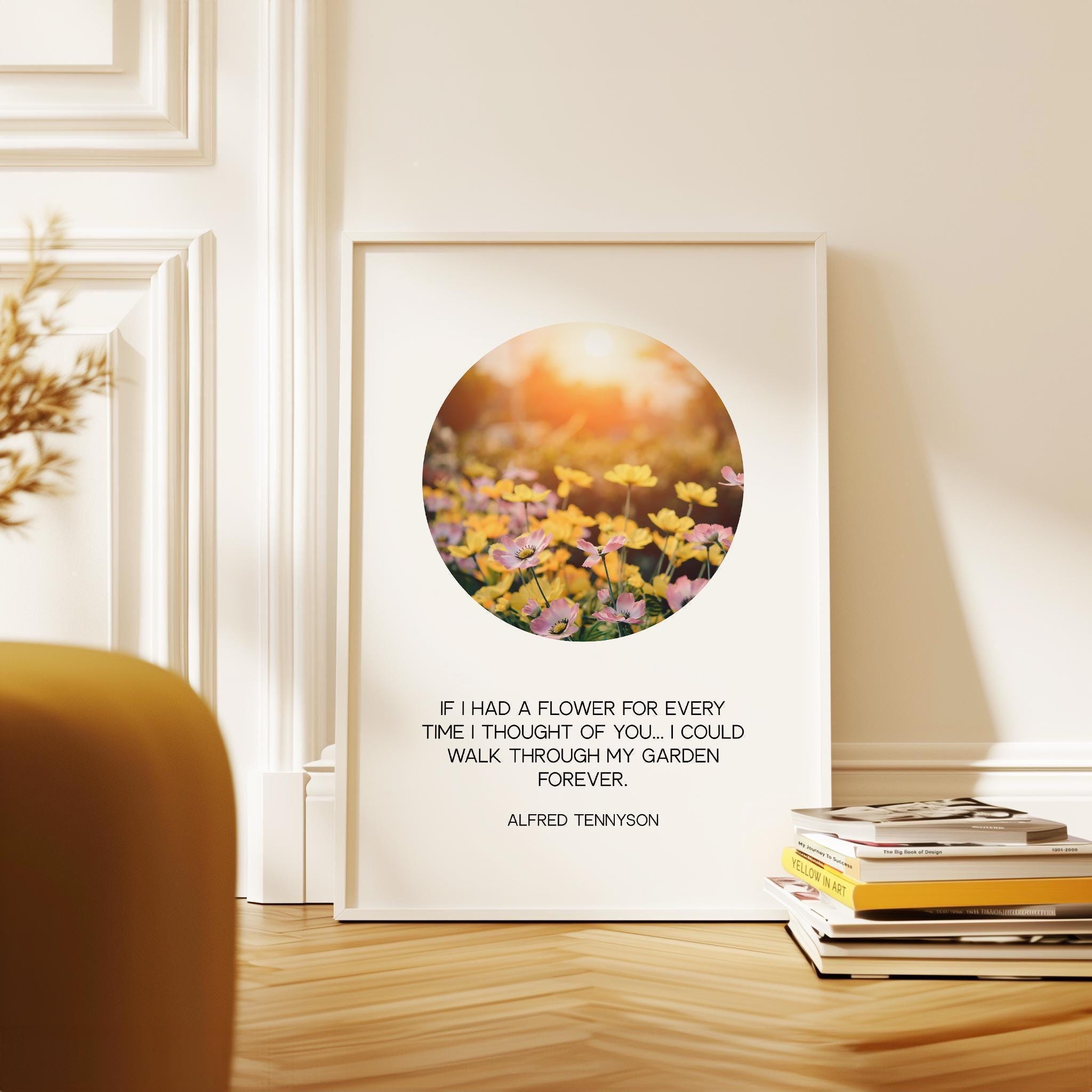 If I Had a Flower Print, Alfred Tennyson Quote, Minimalist Floral Garden Wall Decor