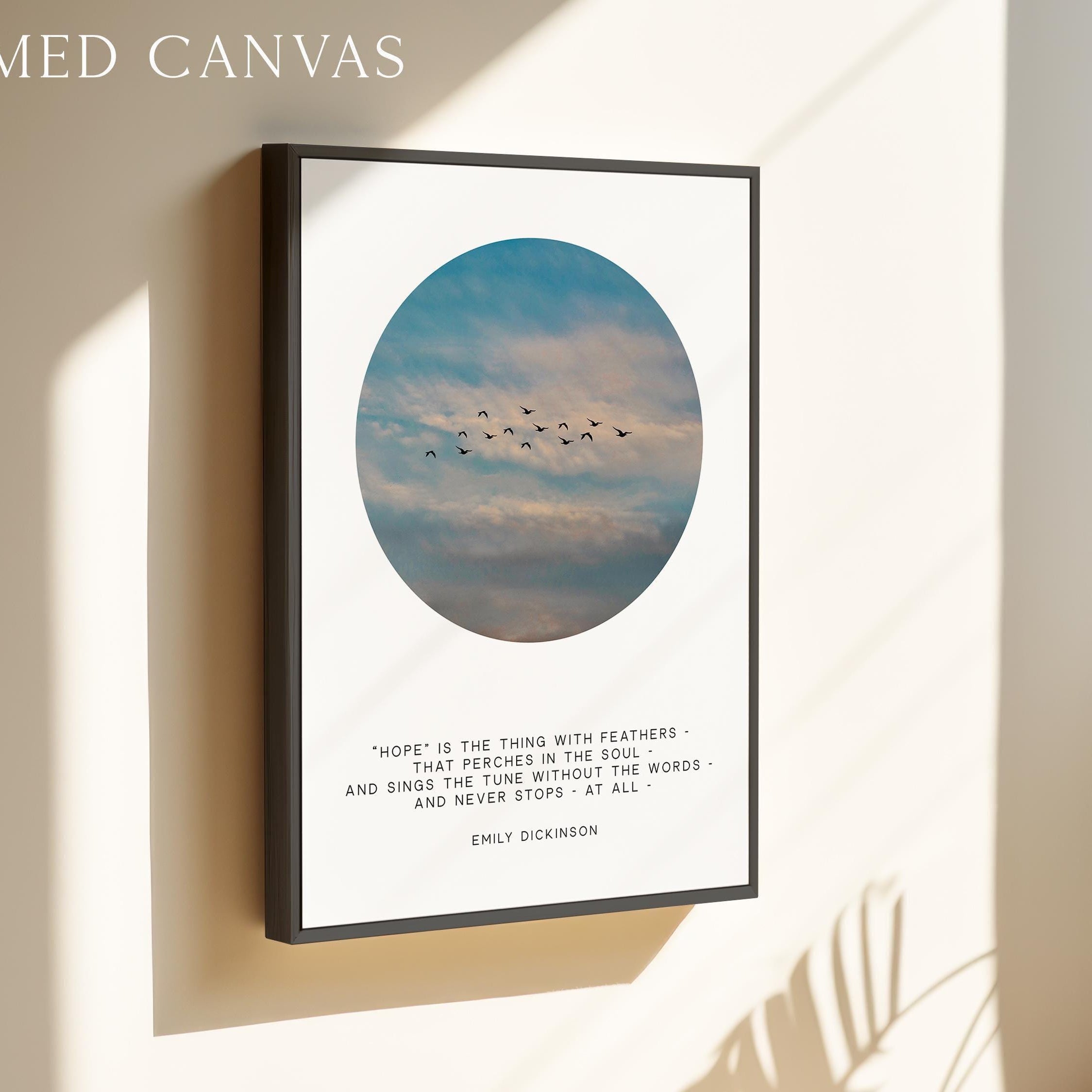 Emily Dickinson Quote Print “Hope Is the Thing with Feathers” Bird Wall Art Inspirational Decor