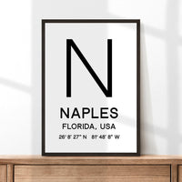 Naples, Florida with GPS Coordinates Minimalist Art Print