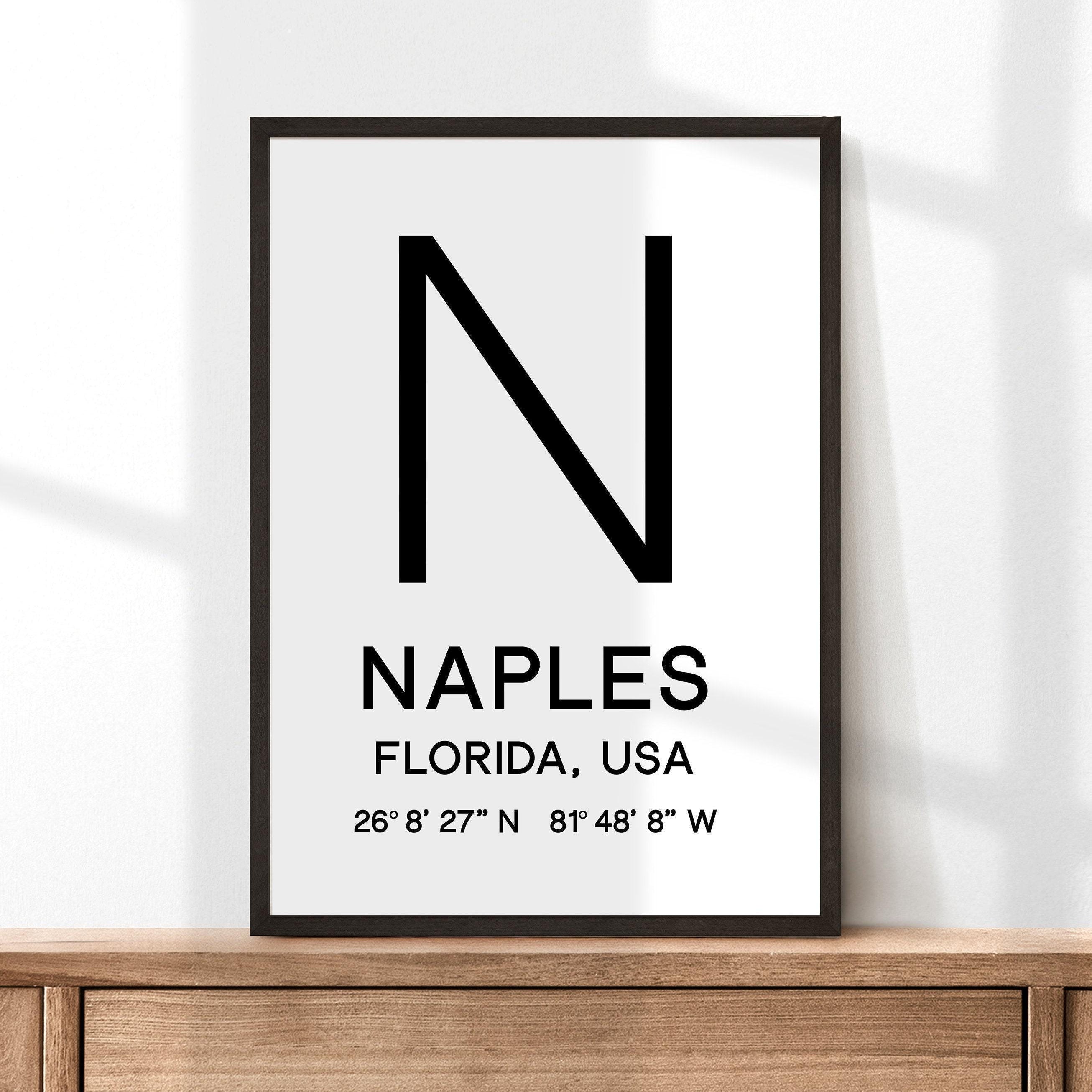 Naples, Florida with GPS Coordinates Minimalist Art Print