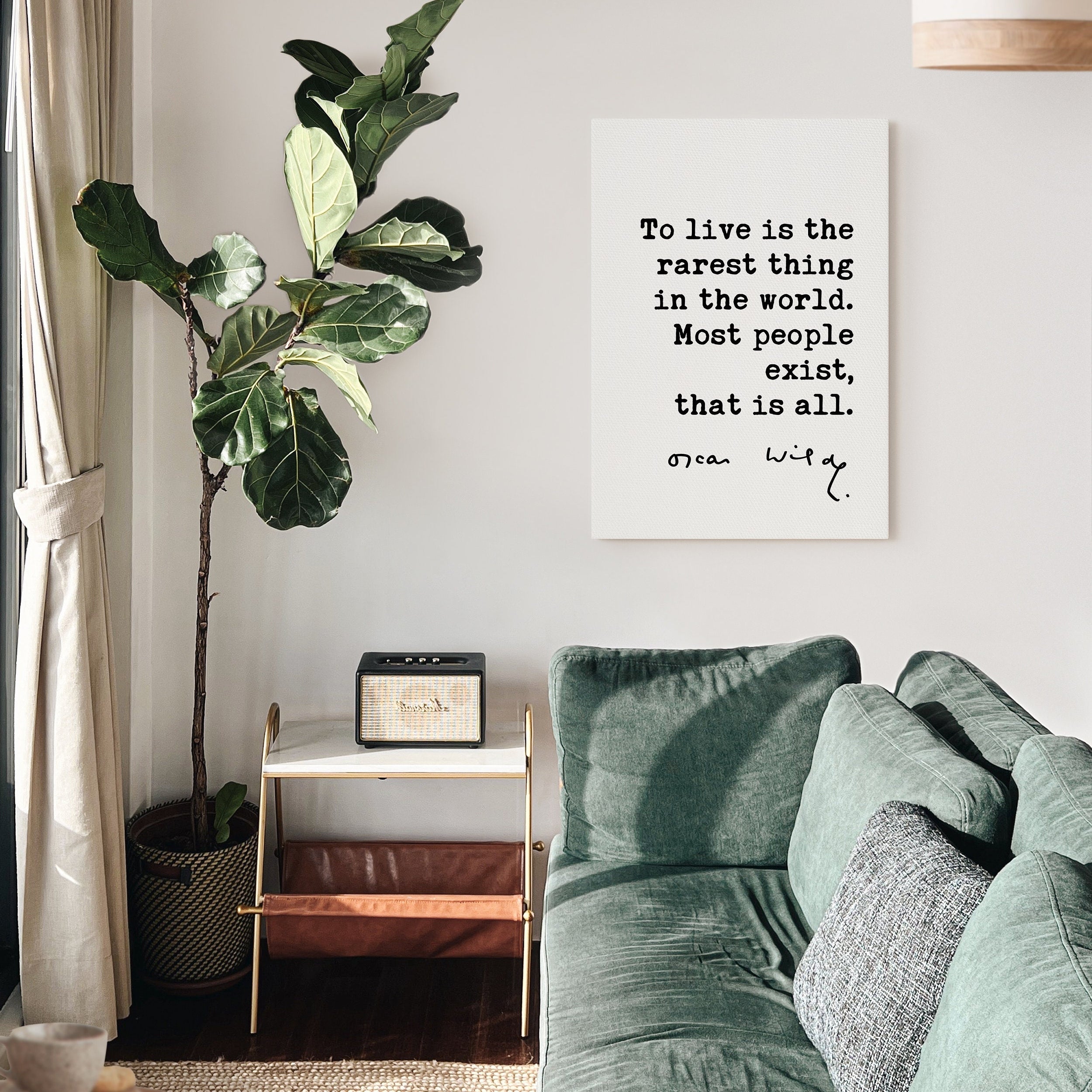 To live is the rarest thing in the world. Most people exist, that is all. Oscar Wilde Quote Low Profile Mounted Canvas Typography Art Print