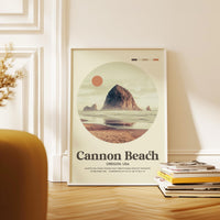 Cannon Beach, Oregon, MidCentury Modern, Featuring GPS Coordinates, Typography Art Print