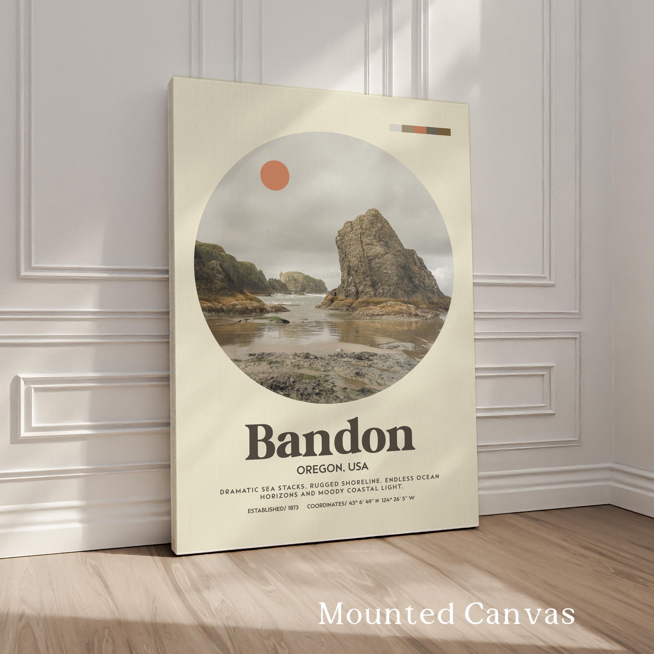 Bandon Oregon Mid Century Print, Oregon Coast Wall Art, Retro Travel Poster, PNW Decor