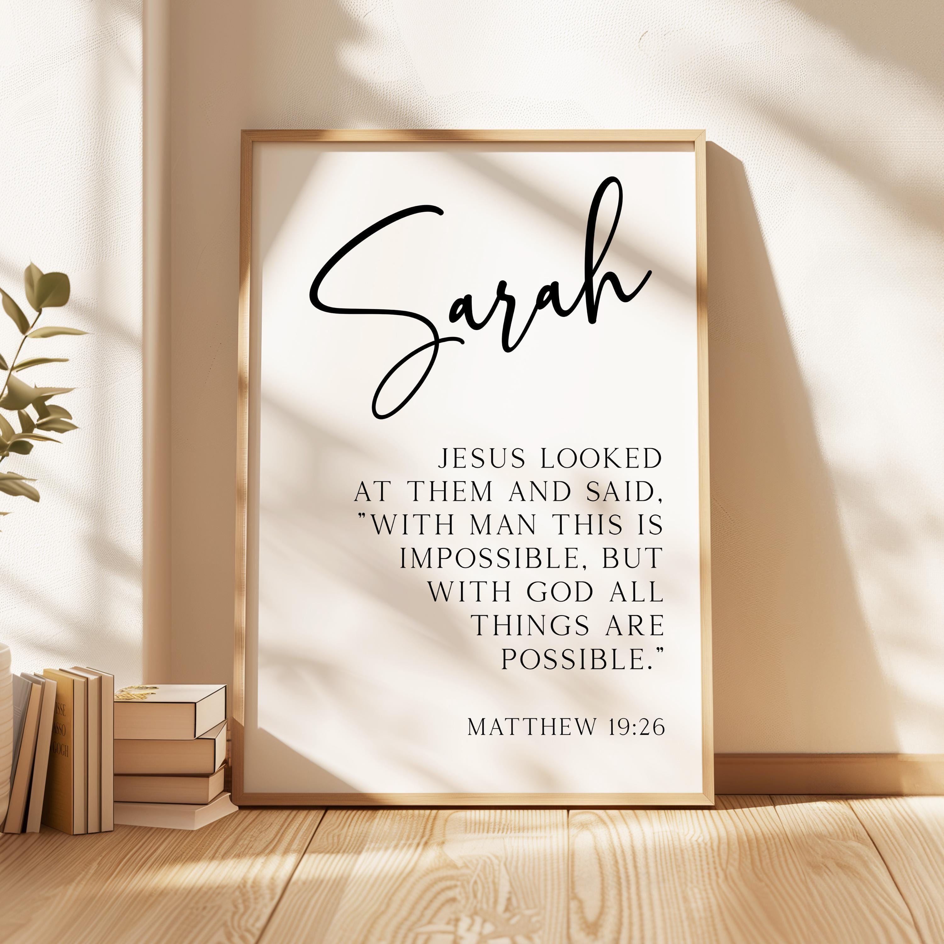 Matthew 19:26 "With man this is impossible, but with God all things are possible." • Personalized with Name • Typography Art Print