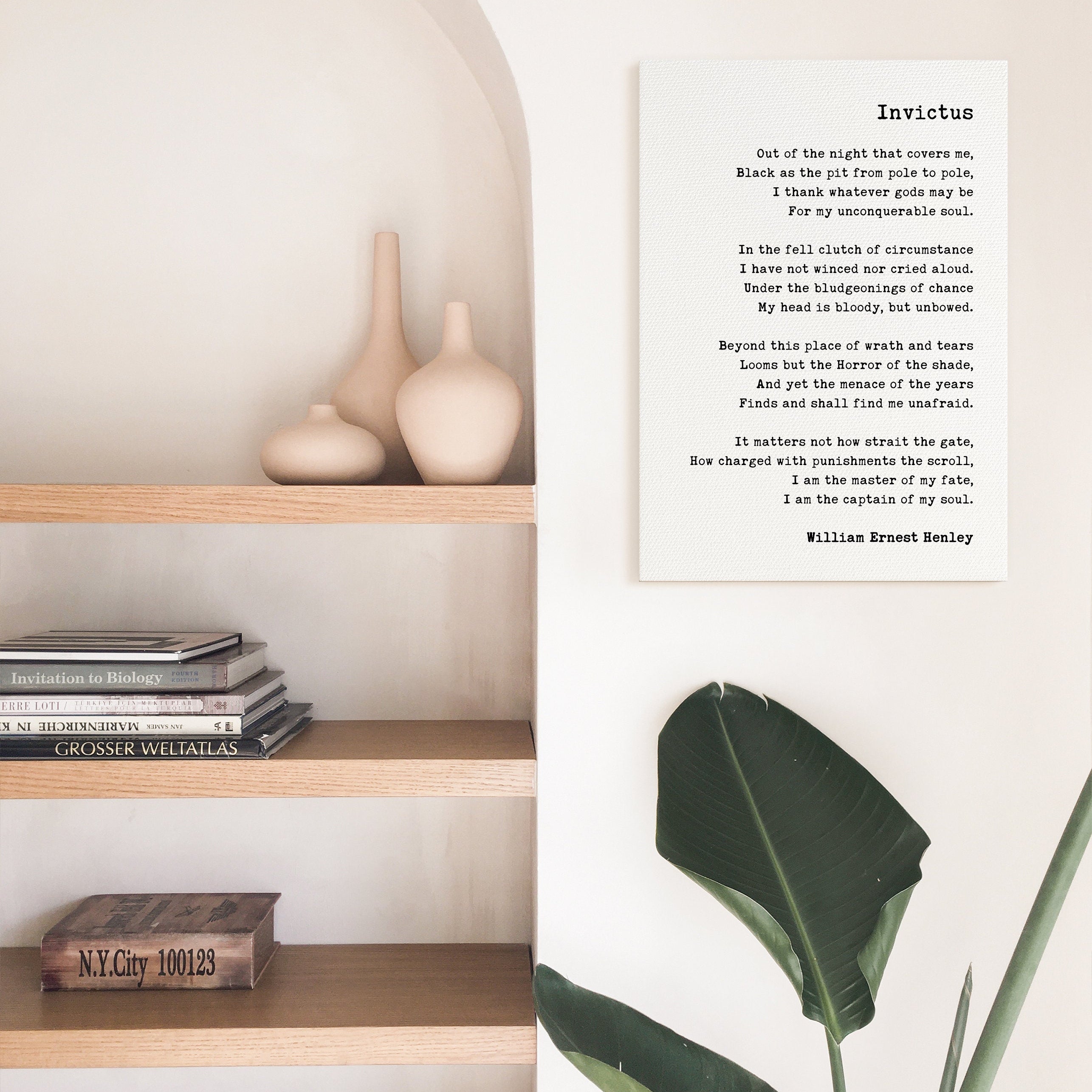 Invictus by William Ernest Henley, Poem - I Am The Master of My Fate - Low Profile Mounted Canvas Typography Art Print (1888)