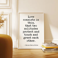 Love consists in this, that two solitudes protect and touch and greet each other., Rainer Maria Rilke Quote, Typography Art Print