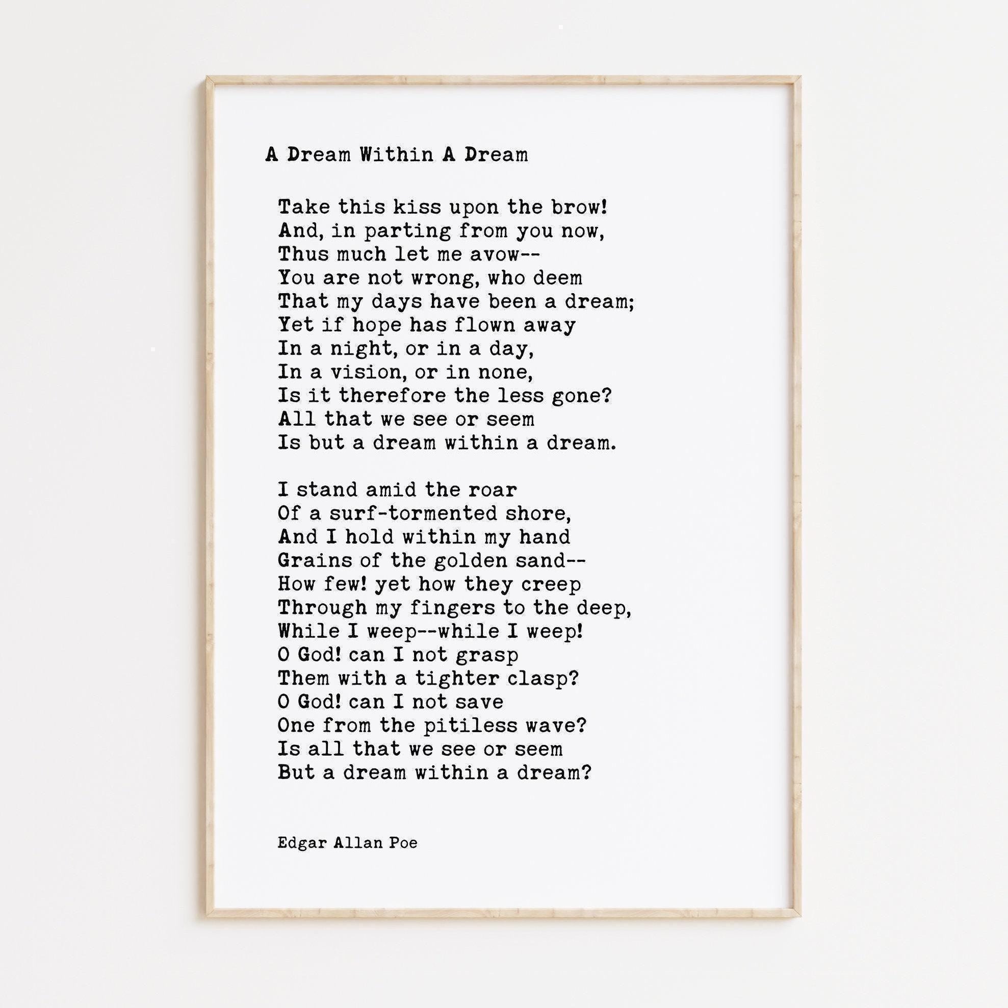 A Dream Within a Dream, Edgar Allan Poe Poem, Typography Art Print , 1849