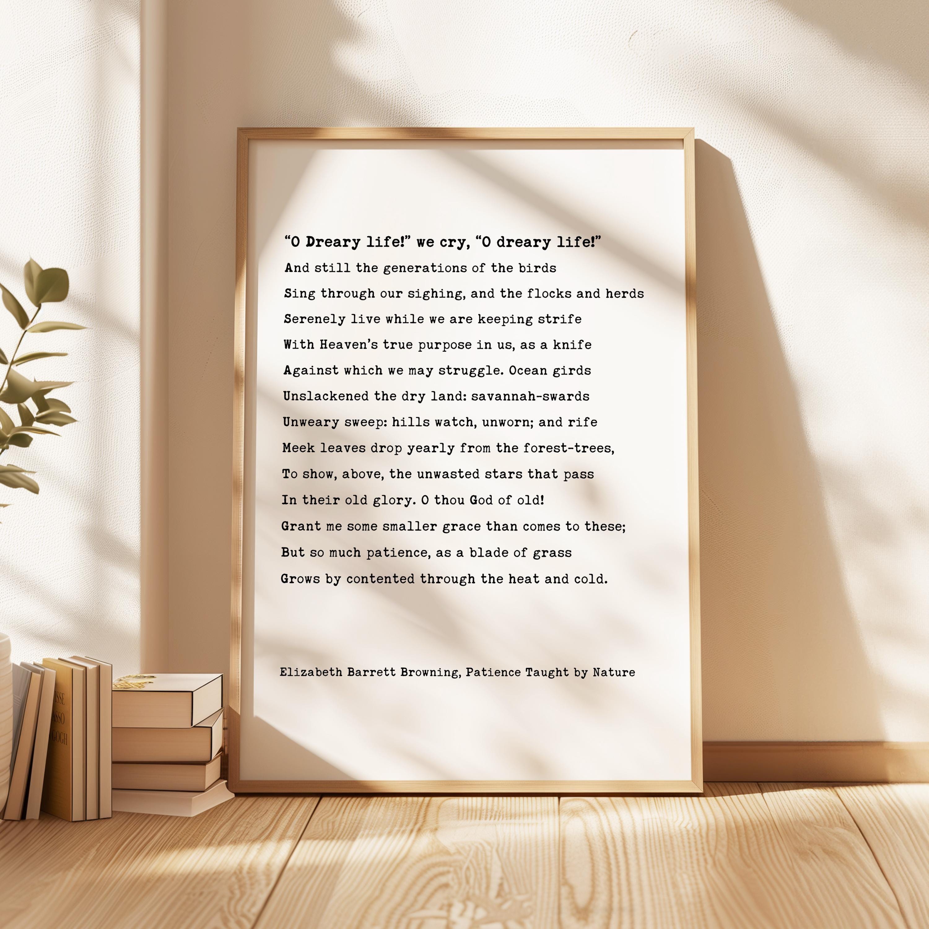 Patience Taught by Nature , Elizabeth Barrett Browning Poem, Typography Art Print (1844)