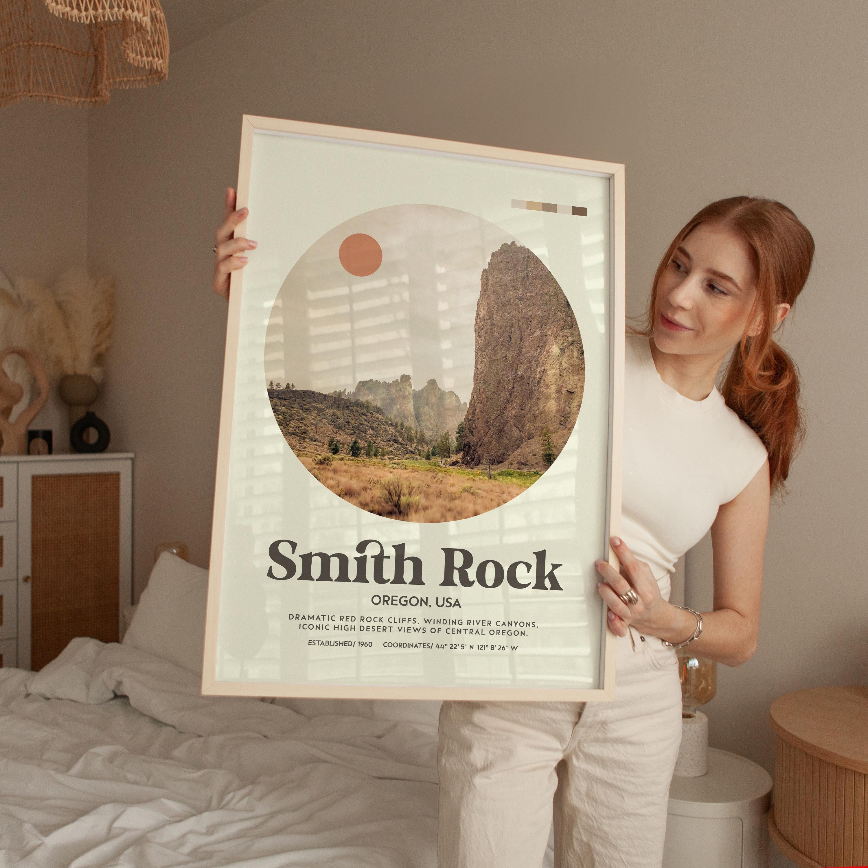 Smith Rock Oregon Print, Mid-Century Travel Poster - Wall Art - Nature Decor