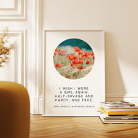 Wuthering Heights Quote Wall Art, Emily Bronte Literary Print, I Wish I Were a Girl Again