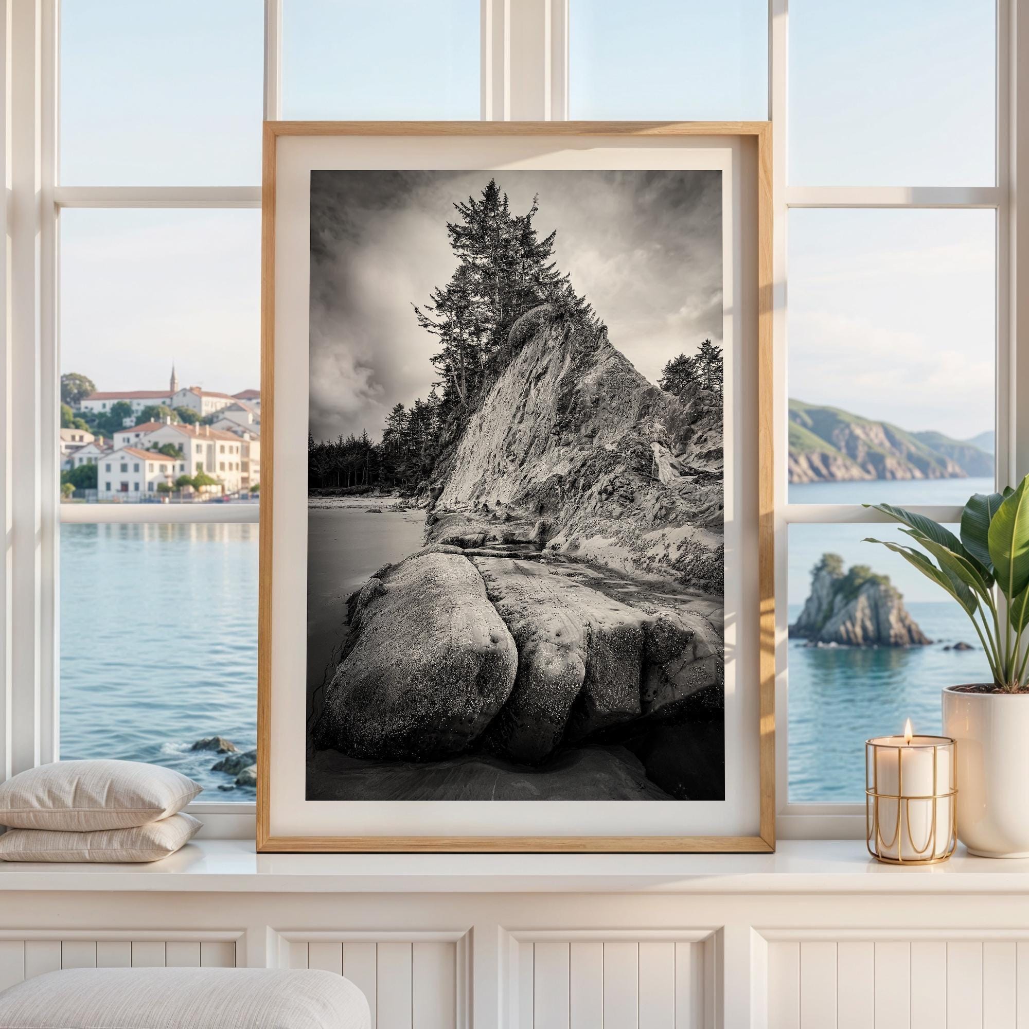 Bastendorff Beach, Oregon Coast Wall Art, Black and White Photography Print by Jessie Dysart