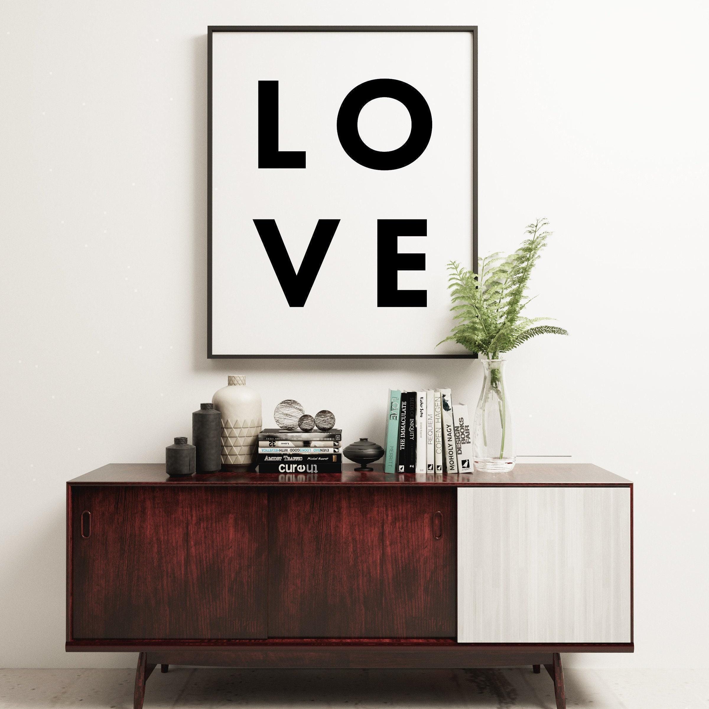 LOVE Typography Print, Home Wall Decor - Minimalist Decor - Wedding Gift - Anniversary Gift - Black and White Print