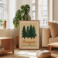 Oregon Pacific Wonderland Retro Art Print, Forest Trees, PNW Travel, Travel Gift Decor