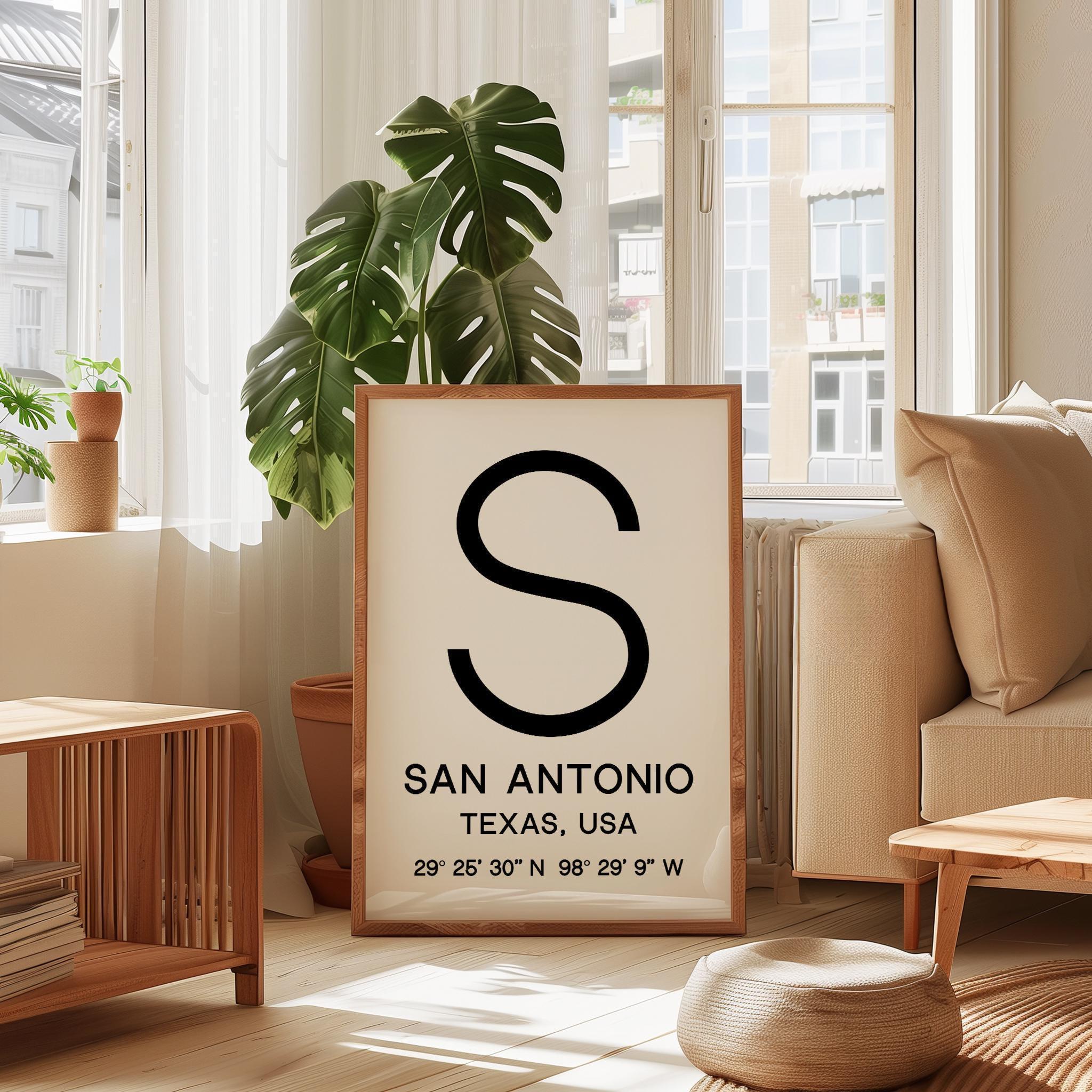 San Antonio, Texas Wall Art, GPS Coordinates Print, City Typography, Travel Decor