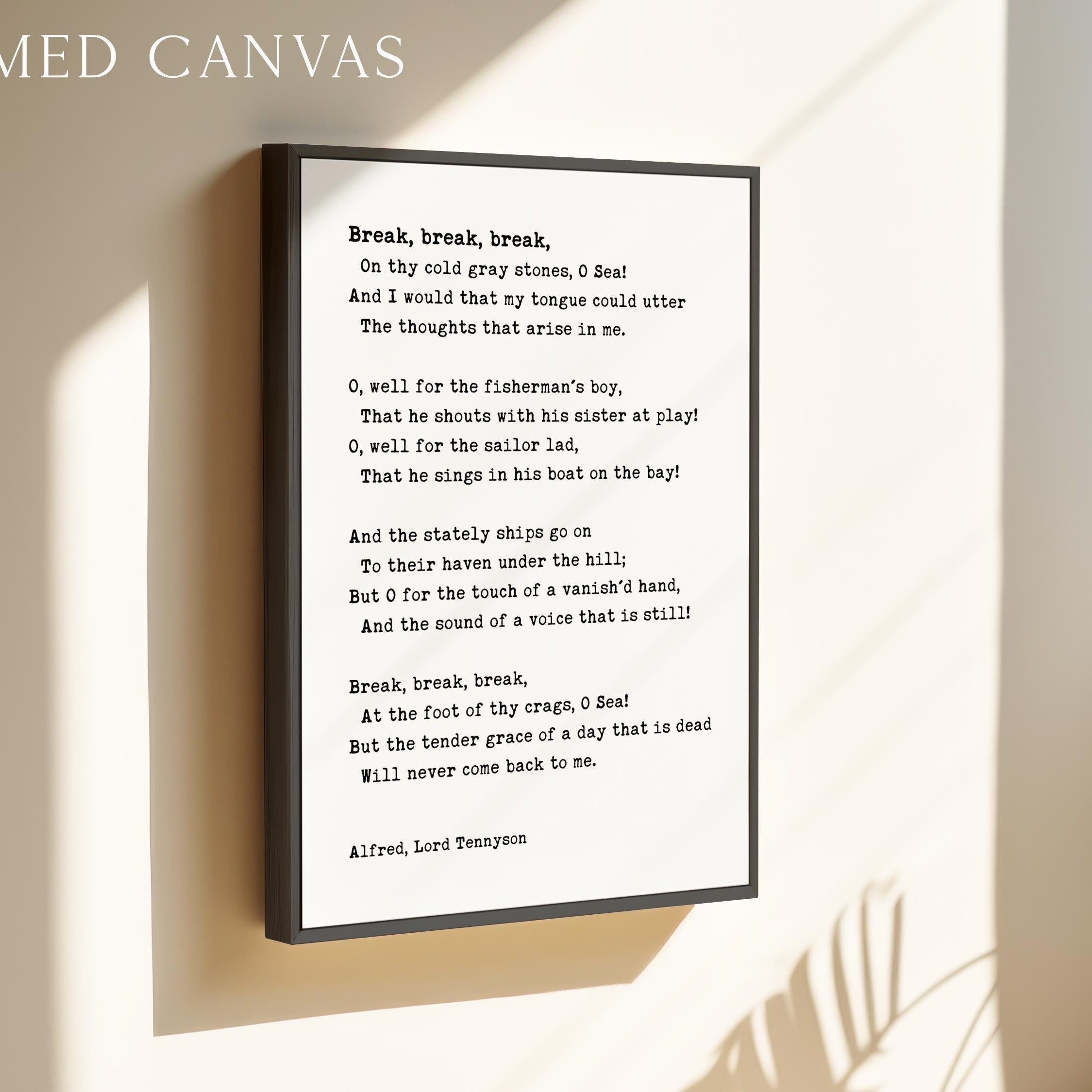 Break Poem Print, Literary Wall Art, Alfred Lord Tennyson, The Sea, Longing and Loss