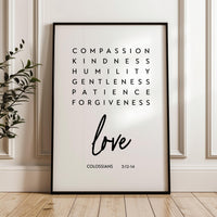 Christian Wall Art Colossians 3, Compassion Kindness Love Print, Scripture Art, Bible Verse Gift