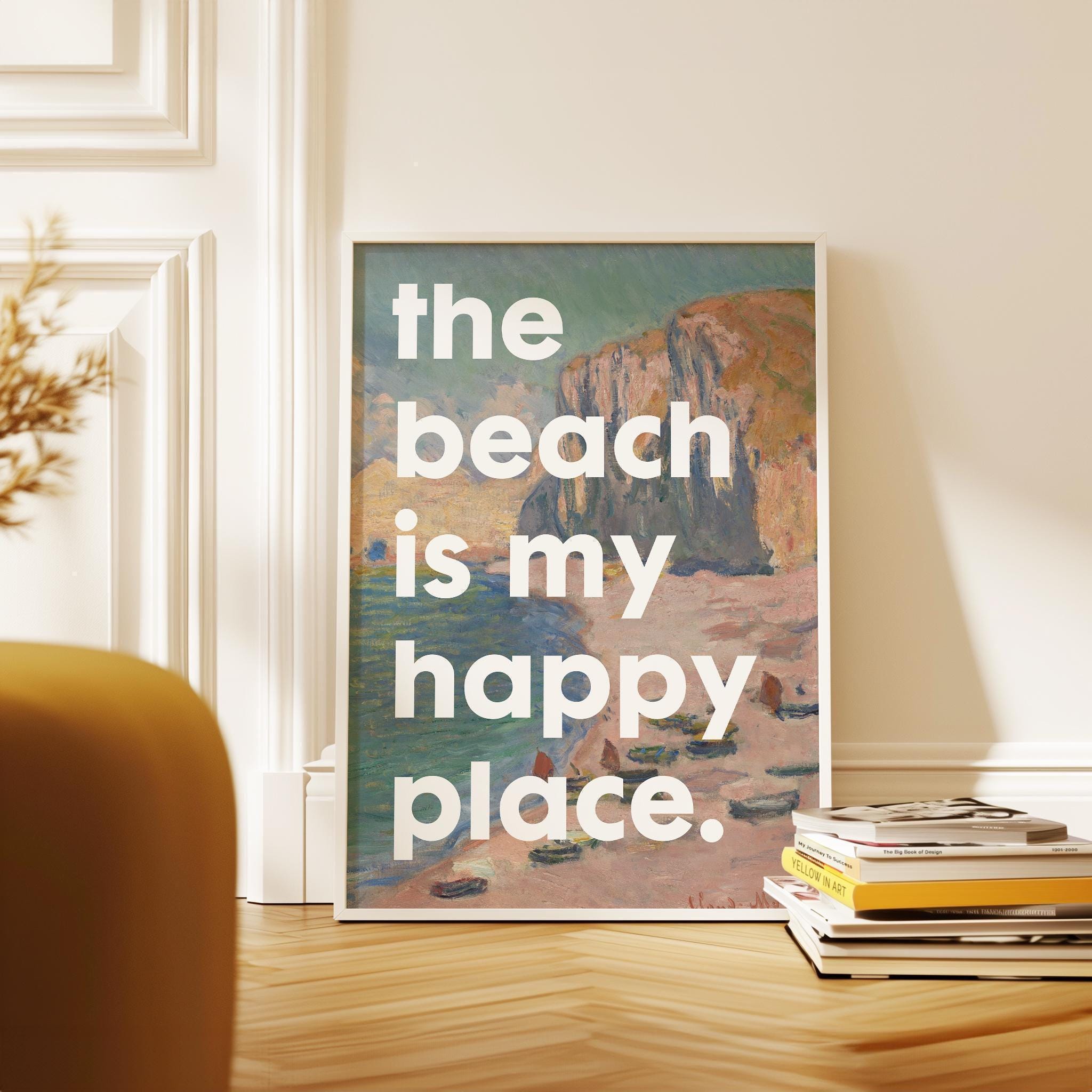 The Beach Is My Happy Place Typography Art Print with Monet, Travel, Adventure, Vacation