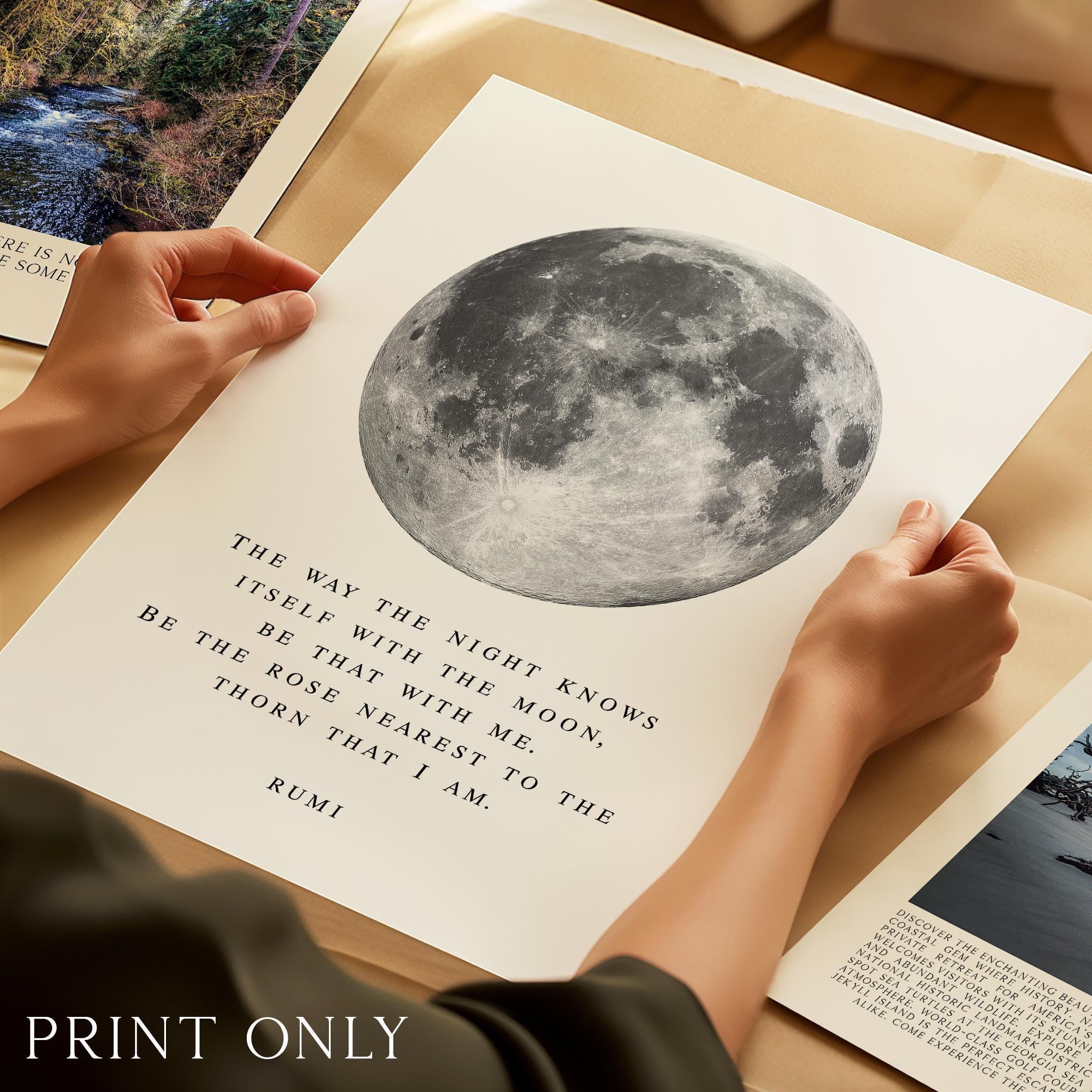 Rumi Moon Quote, Wall Art Celestial Minimalist Poetry Print - Night Sky Decor