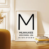 Milwaukee, Wisconsin Wall Art, GPS Coordinates Print, City Typography, Travel Decor