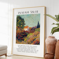 Isaiah 58:11, The Lord will guide you always; he will satisfy your needs ... Art Print - Featuring Landscape 1925-1928 - Vincent Van Gogh