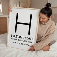 Hilton Head, South Carolina with GPS Coordinates Typography Minimalist Art Print