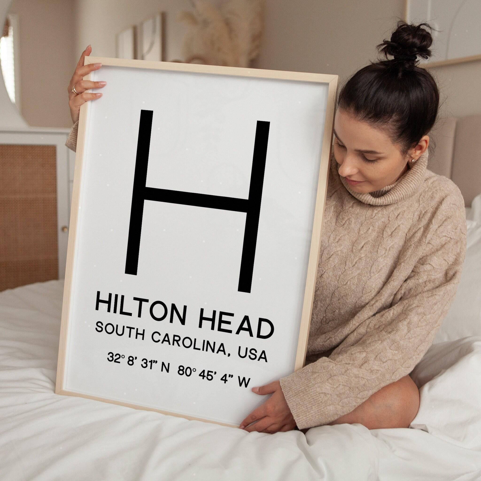 Hilton Head, South Carolina with GPS Coordinates Typography Minimalist Art Print