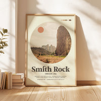 Smith Rock Oregon Print - Mid-Century Travel Poster - Wall Art - Nature Decor