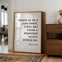 Psalm 51:10 Wall Art, Create In Me A Pure Heart Print, Christian Bible Verse Decor