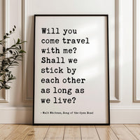 Walt Whitman Love Quote Print, Romantic Typography Wall Art, Couples Gift Travel Quote Decor