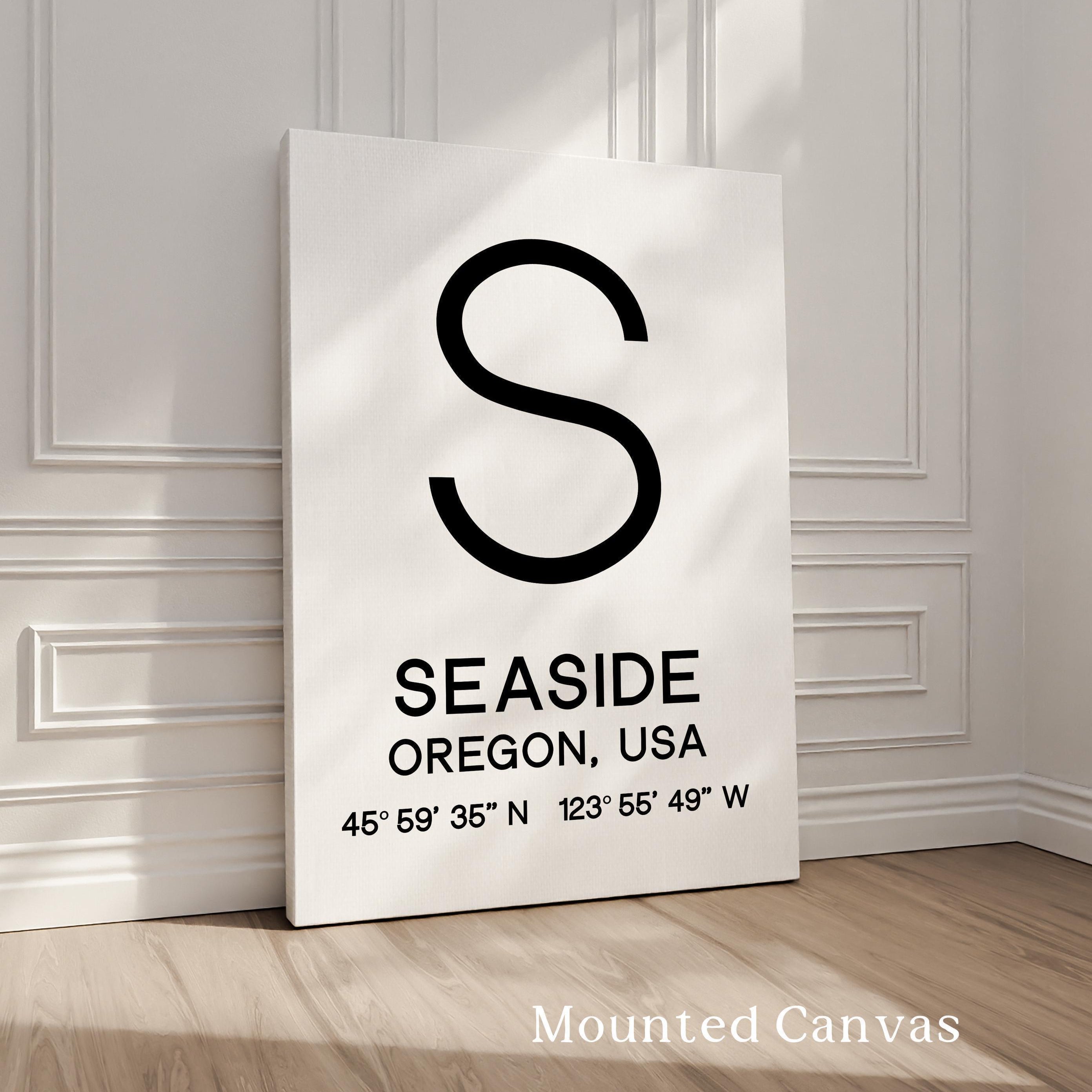 Seaside, Oregon with GPS Coordinates Minimalist Art Print, Travel, Coast