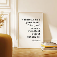 Psalm 51:10 Wall Art, Create In Me A Pure Heart Print, Christian Bible Verse Decor