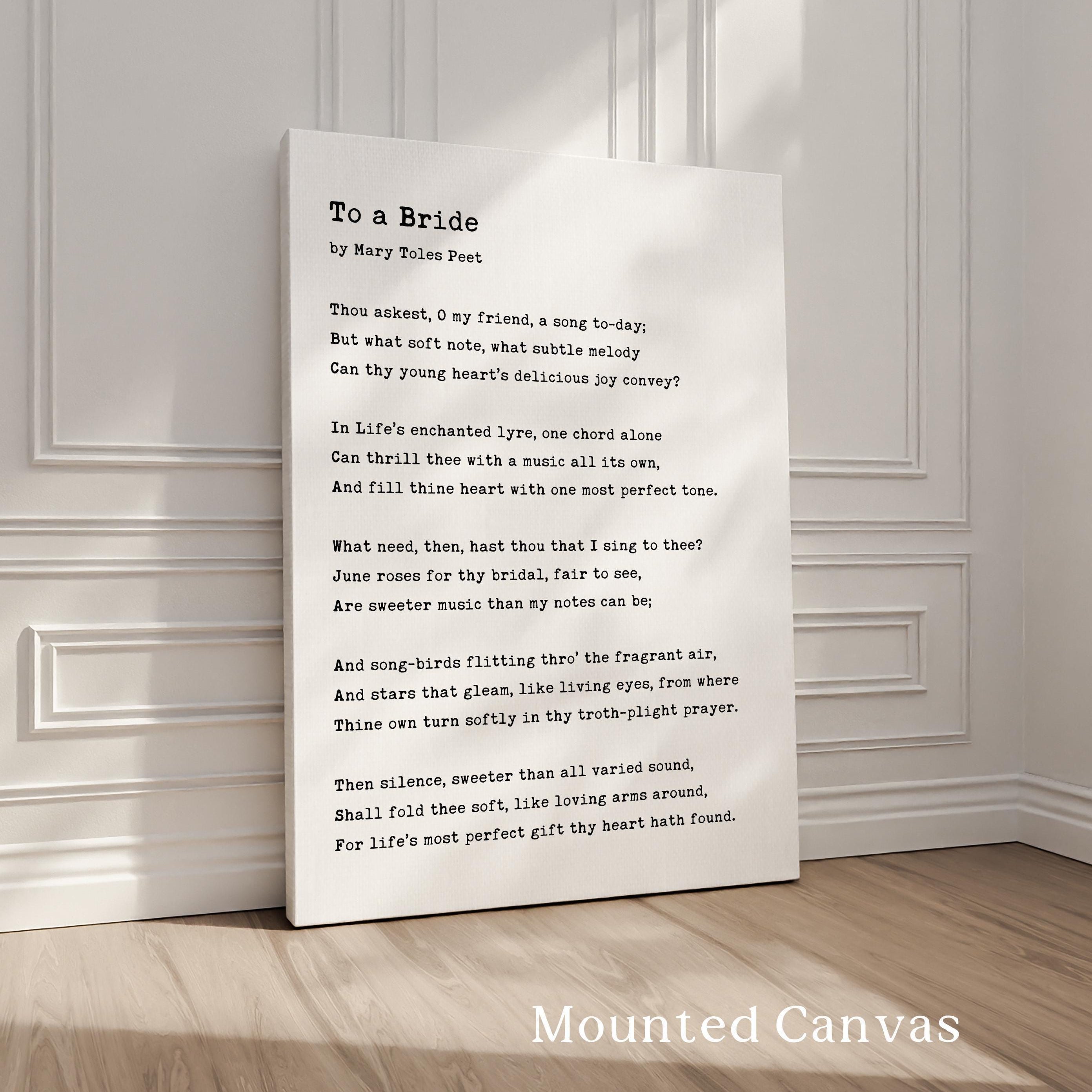 To a Bride. Poem by Mary Toles Peet, Typography Art Print, Love, Romance, Wedding, Anniversary • Gift Ideas (1903)