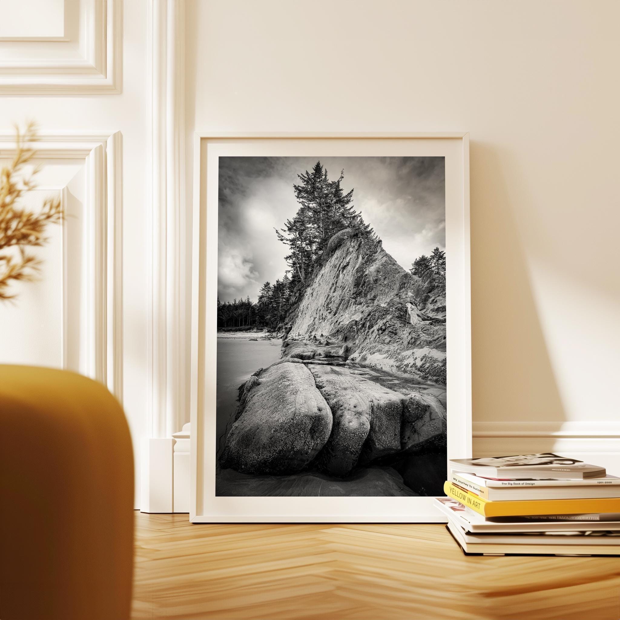 Bastendorff Beach, Oregon Coast Wall Art, Black and White Photography Print by Jessie Dysart