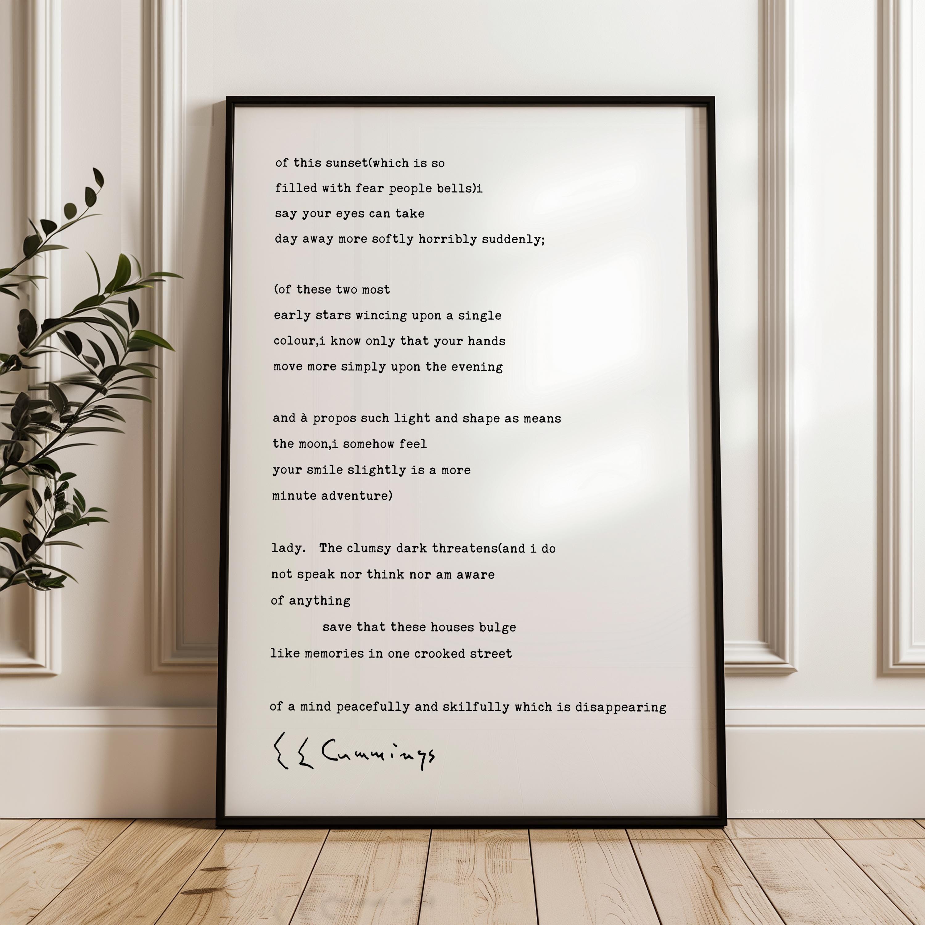 of this sunset(which is so filled with fear people bells) by E.E. Cummings Poem Typography Art Print (1925)