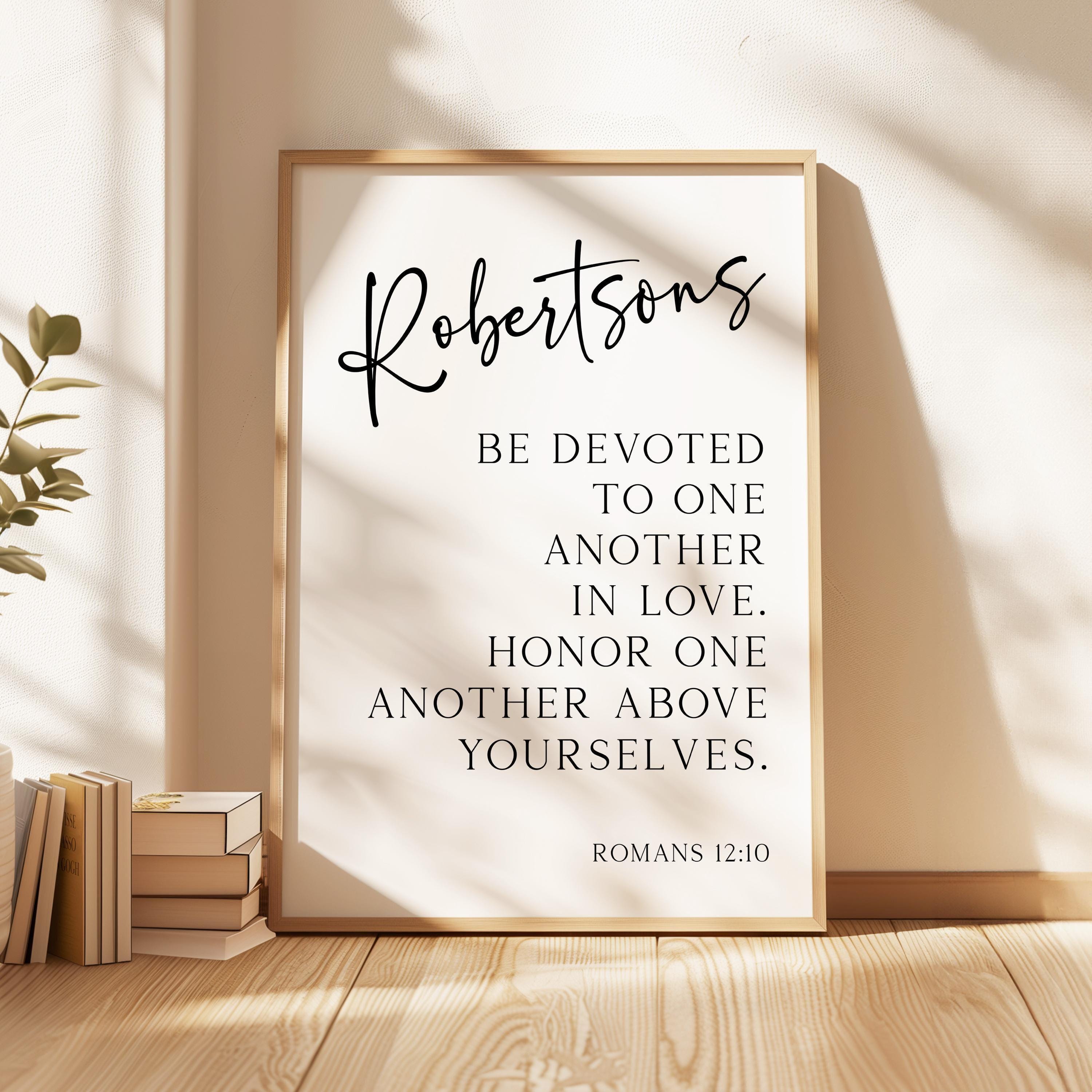 Be Devoted to One Another in Love, Romans 12:10, Personalized with Name, Typography Art Print, Christian, Wedding, Anniversary