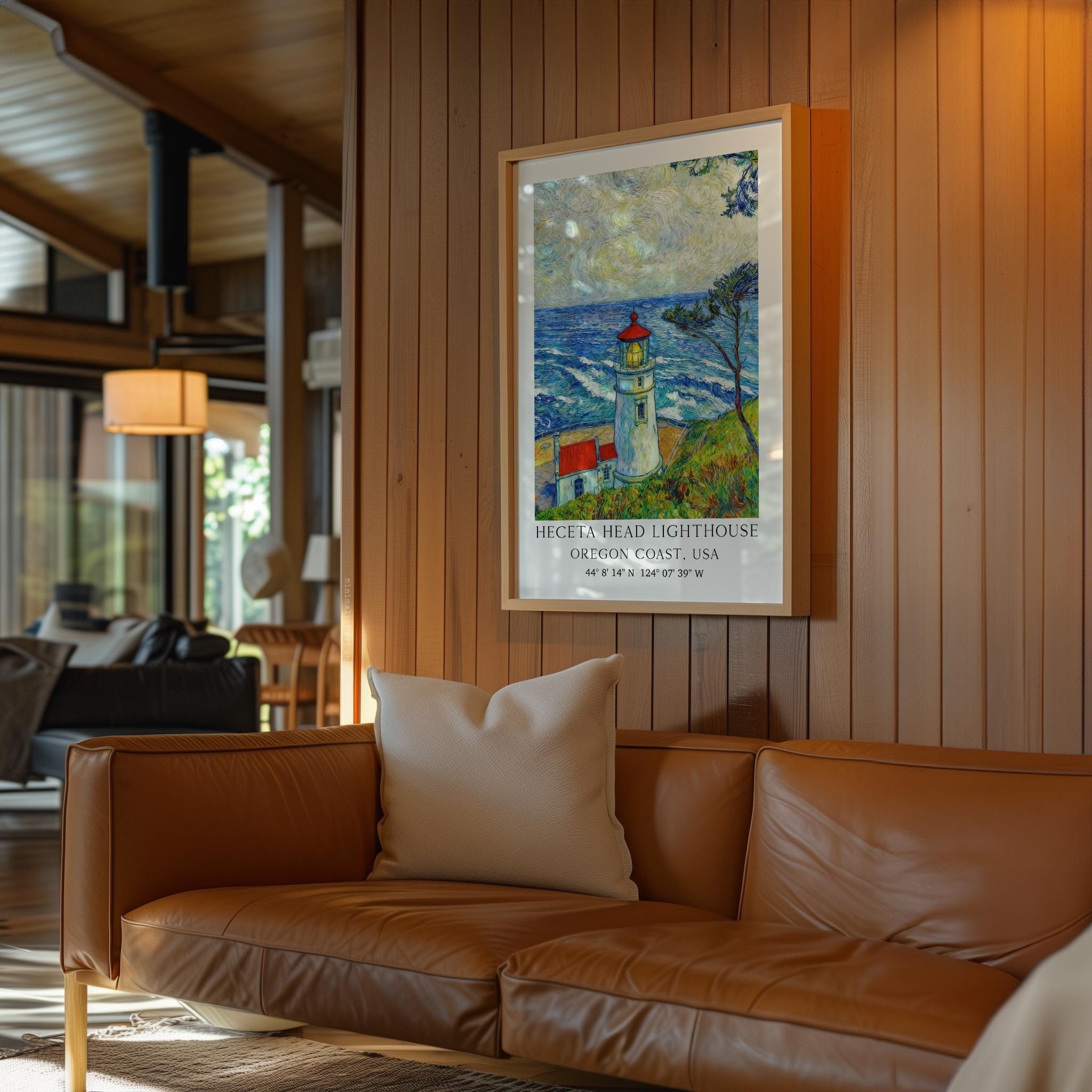 Heceta Head Lighthouse Wall Art: Oregon Coast Seascape, Van Gogh Inspired