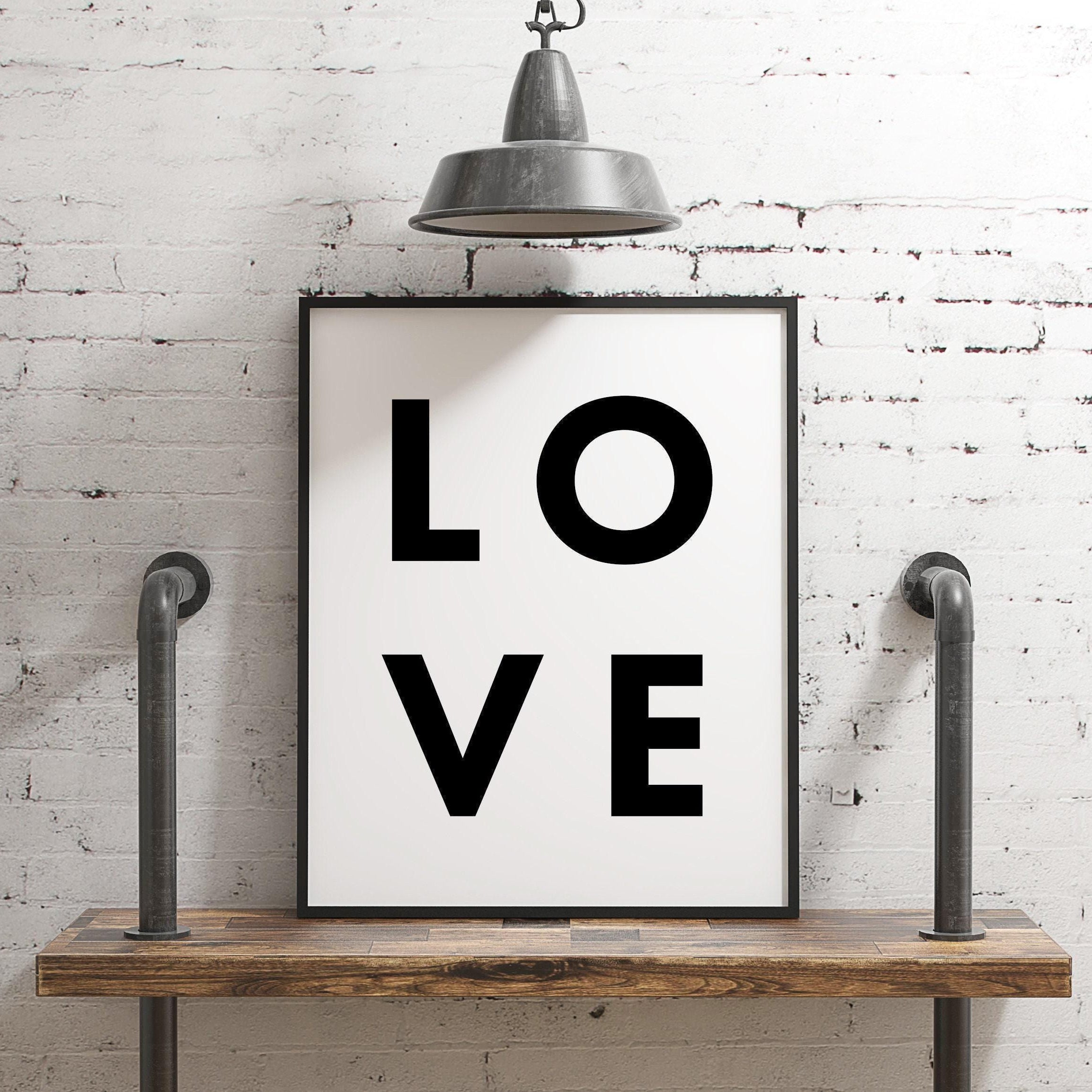 LOVE Typography Print - Home Wall Decor - Minimalist Decor - Wedding Gift - Anniversary Gift - Black and White Print
