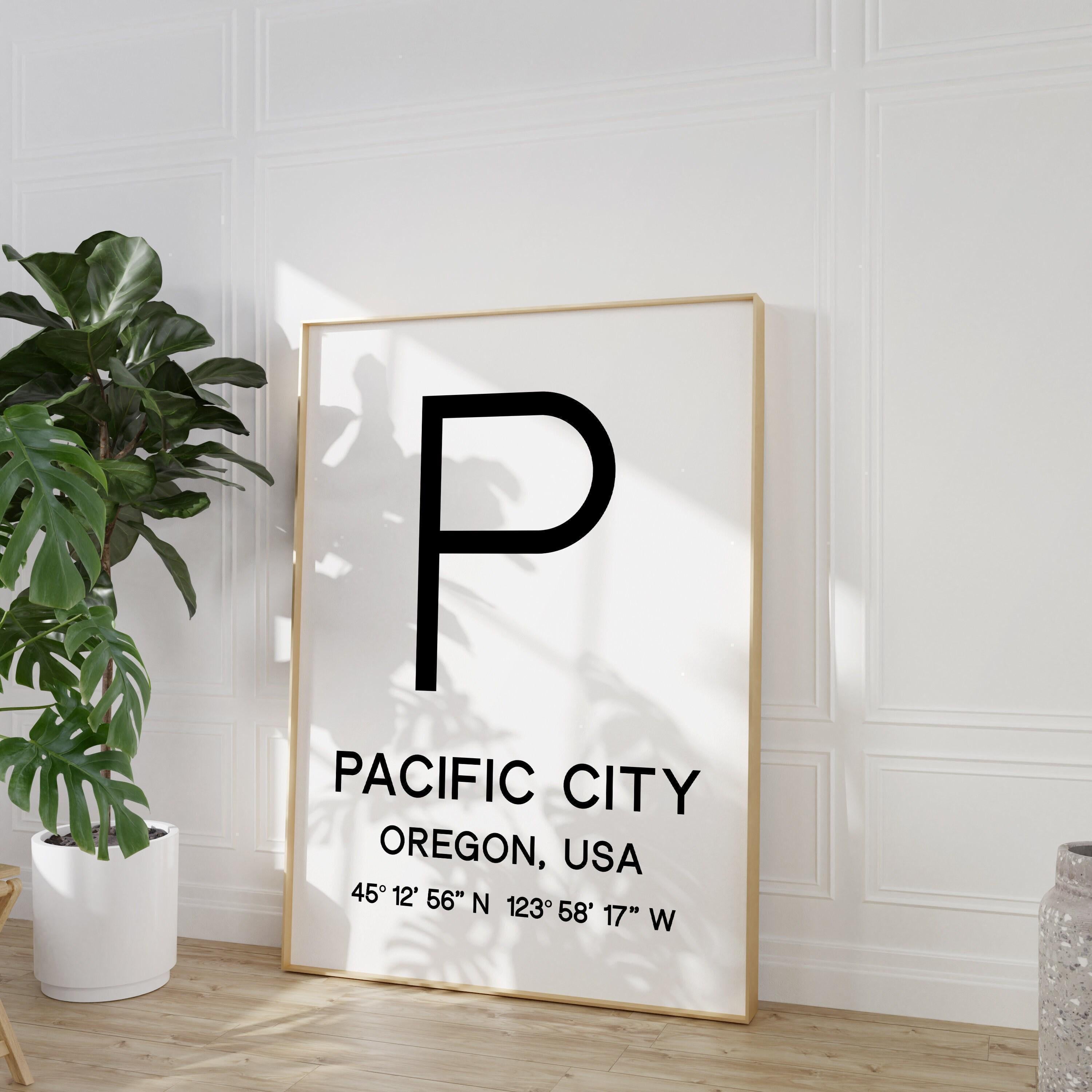 Pacific City, Oregon with GPS Coordinates Typography Minimalist Art Print