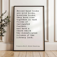 Virginia Woolf Quote Print, Second Hand Books Wall Art, Literary Typography, Book Lover Gift