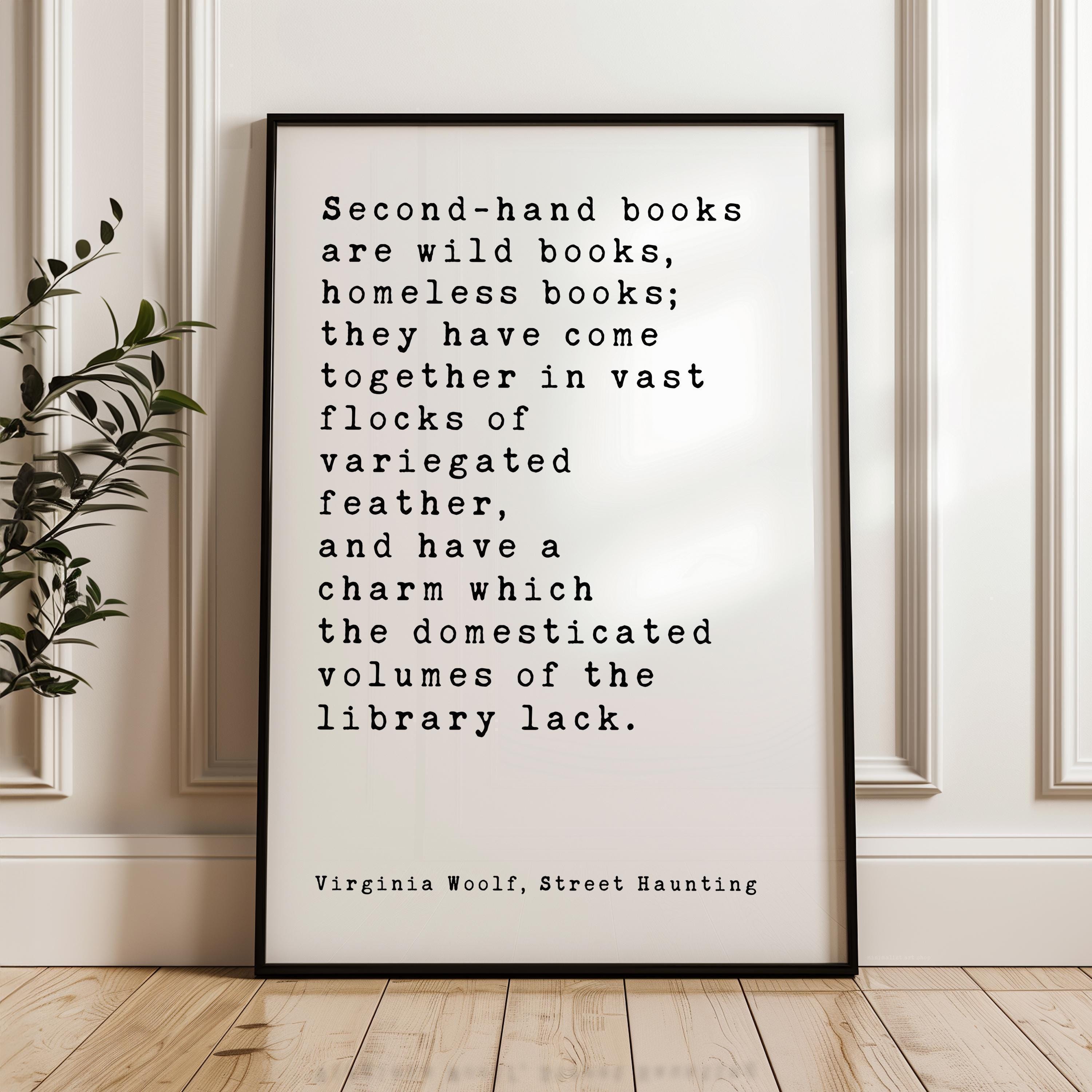 Virginia Woolf Quote Print, Second Hand Books Wall Art, Literary Typography, Book Lover Gift