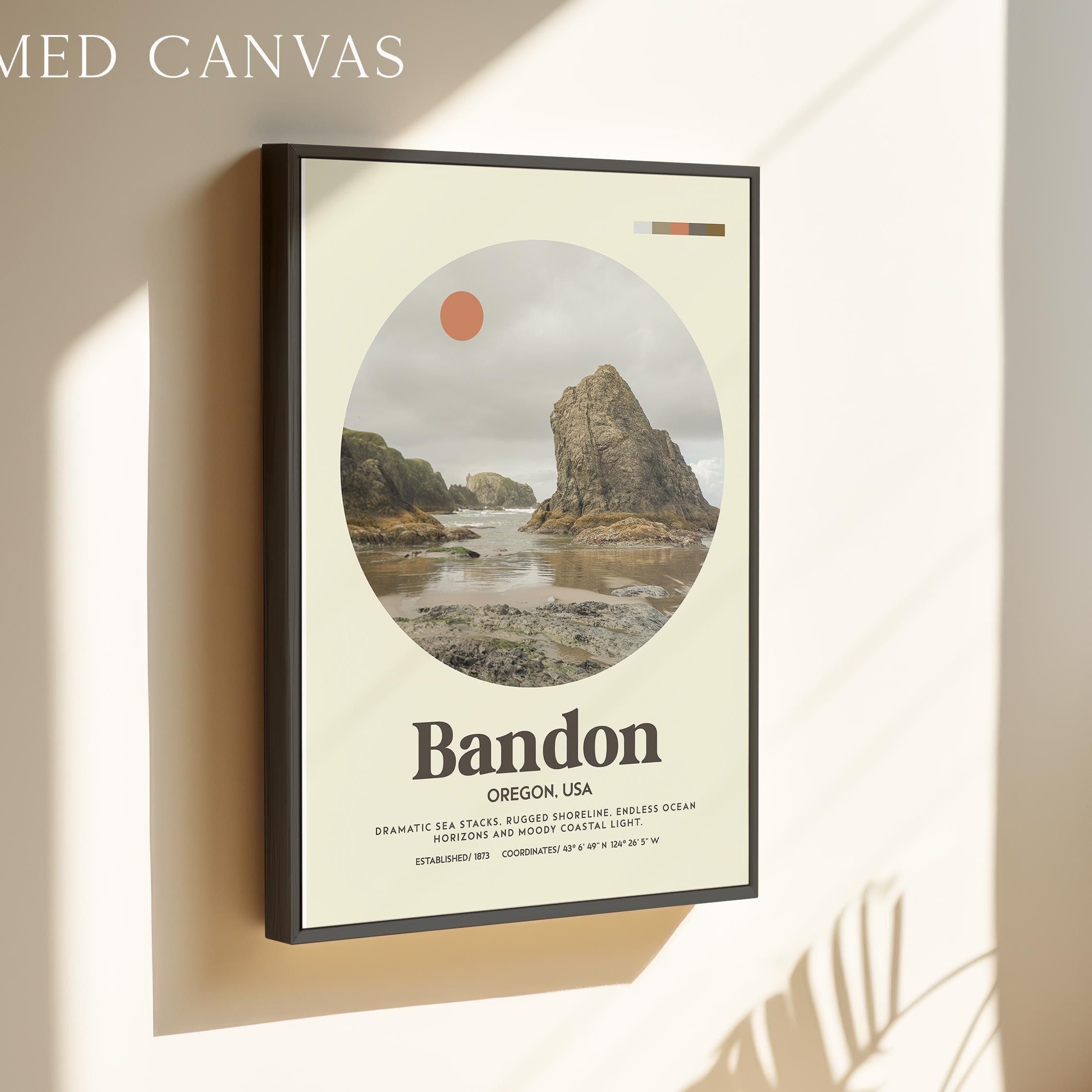 Bandon Oregon Mid Century Print, Oregon Coast Wall Art, Retro Travel Poster, PNW Decor