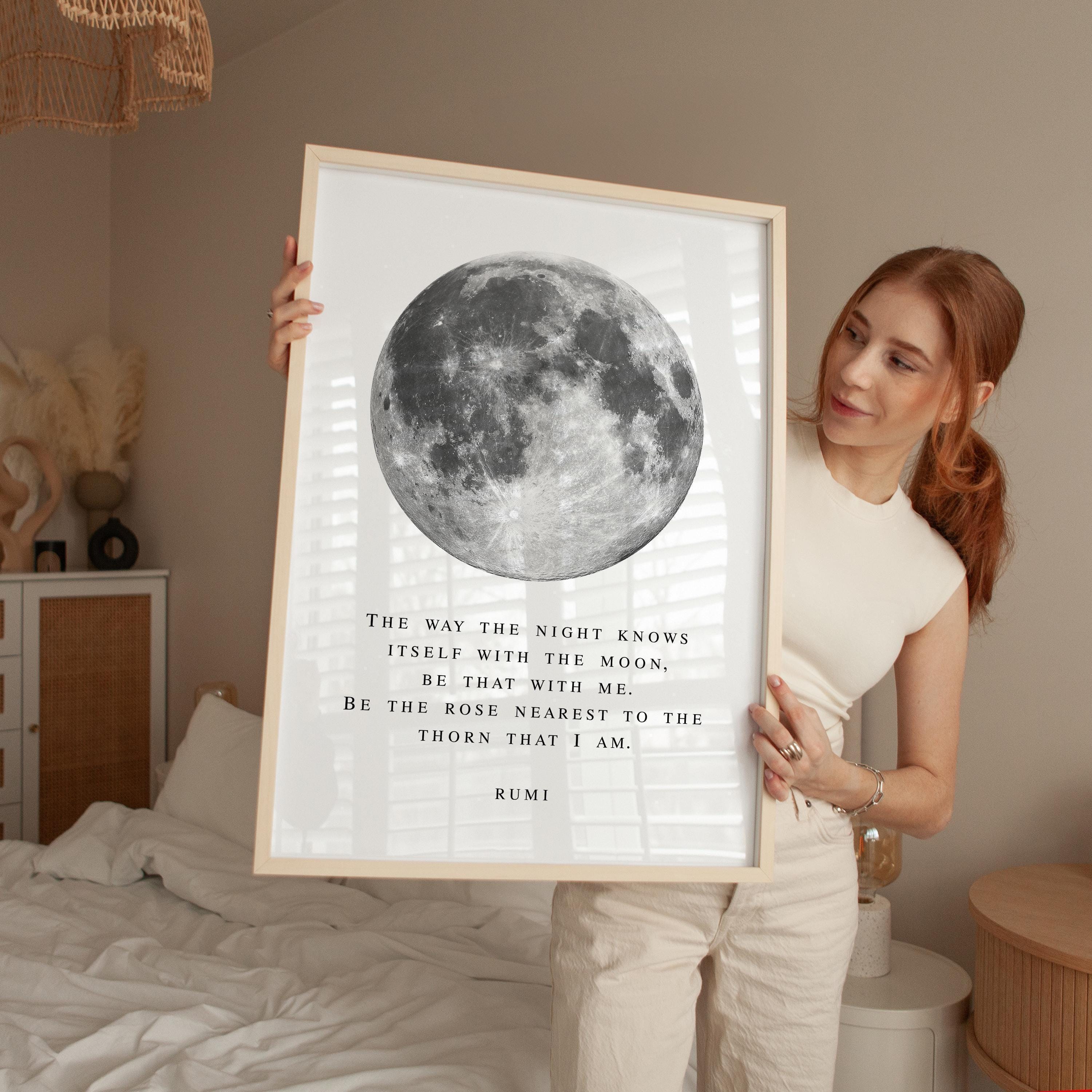 Rumi Moon Quote, Wall Art Celestial Minimalist Poetry Print - Night Sky Decor