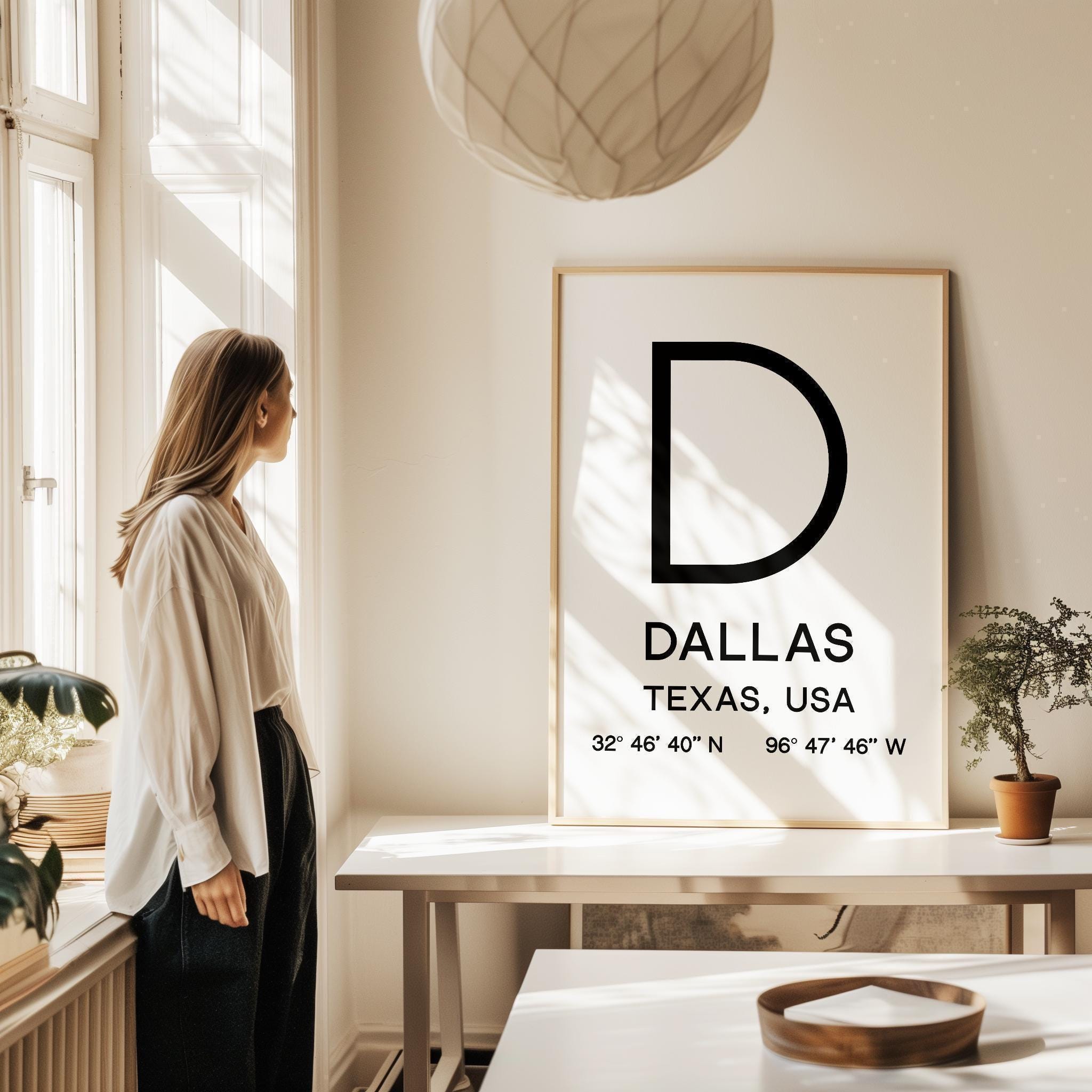 Dallas, Texas with GPS Coordinates Minimalist Art Print, Travel, Decor