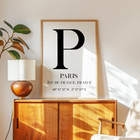 Paris, France with GPS Coordinates Minimalist Typography Art Print, Île•de-France, Travel, Adventure