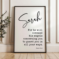 Psalm 91:11 For he will command his angels concerning you to guard you in all your ways. Personalized Typography Art Print