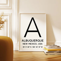 Albuquerque New Mexico Wall Art, GPS Coordinates Print, City Typography, Travel Decor
