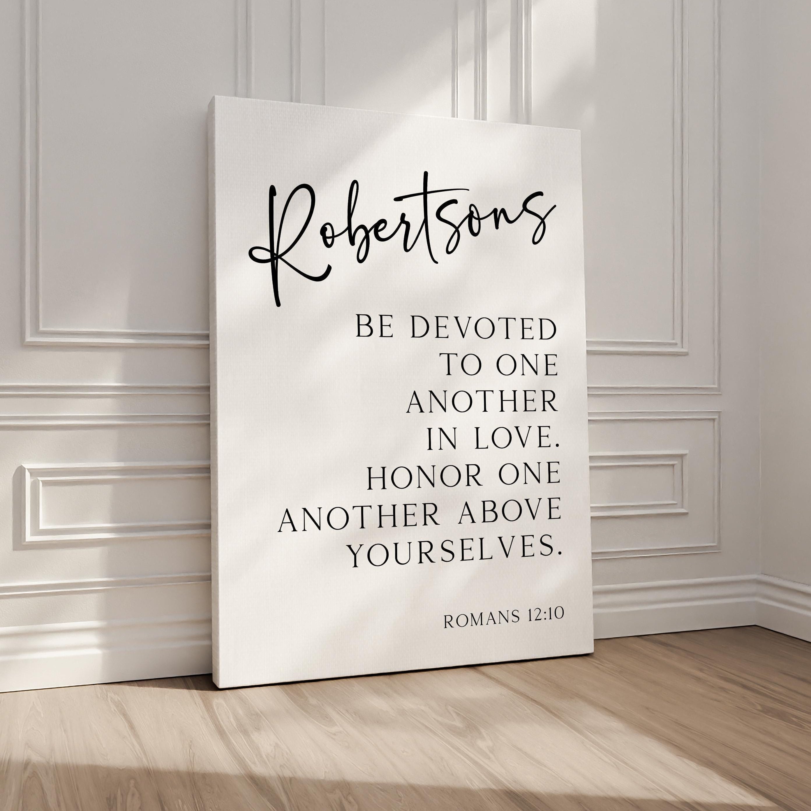 Be Devoted to One Another in Love, Romans 12:10, Personalized with Name, Typography Art Print, Christian, Wedding, Anniversary