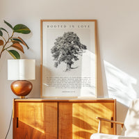 Rooted in Love Scripture Print – Ephesians 3:17-19 Christian Wall Art with Tree Illustration