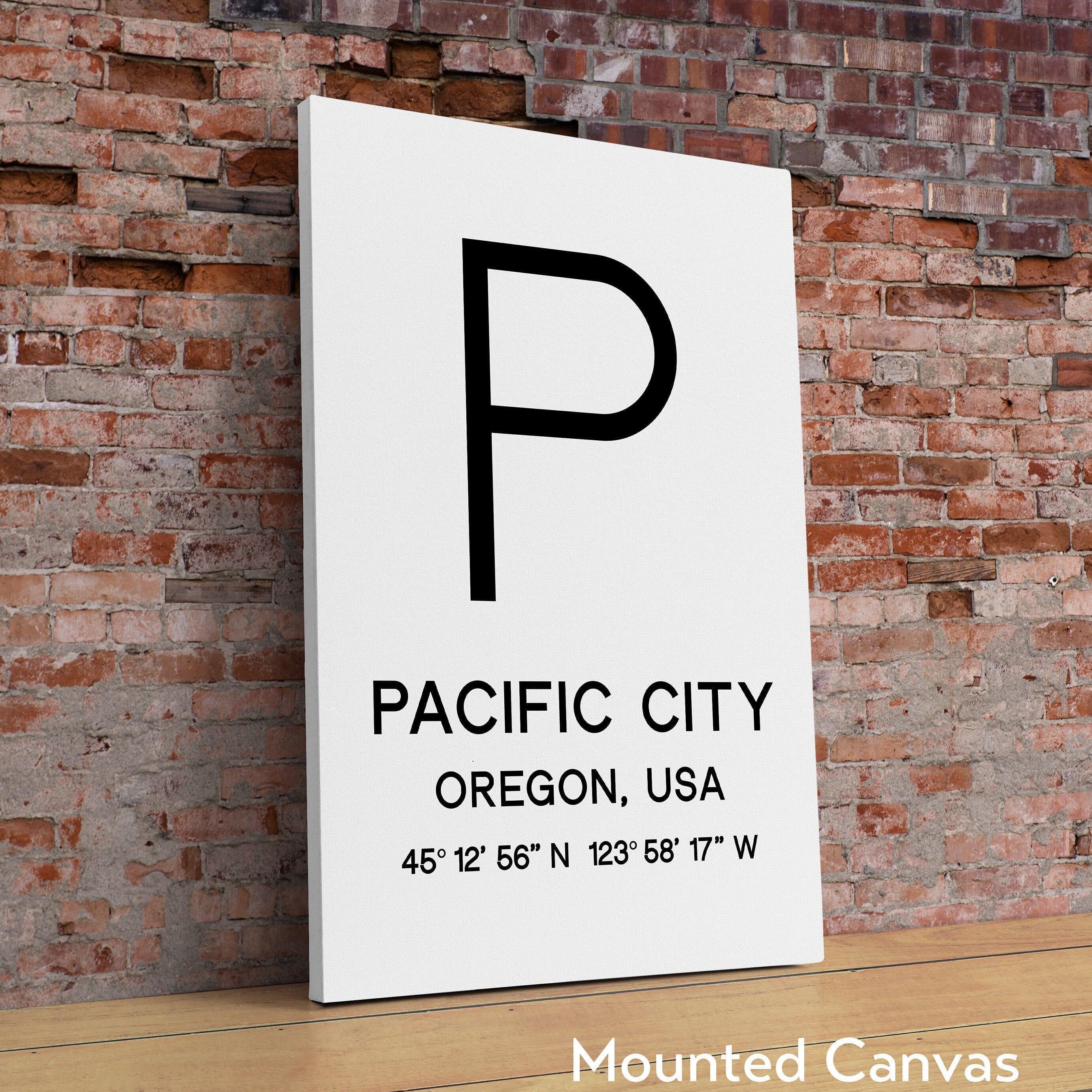 Pacific City, Oregon with GPS Coordinates Typography Minimalist Art Print